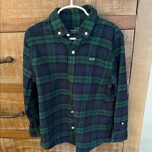 Vineyard Vines Boys Navy and Forest Flannel Plaid Shirt